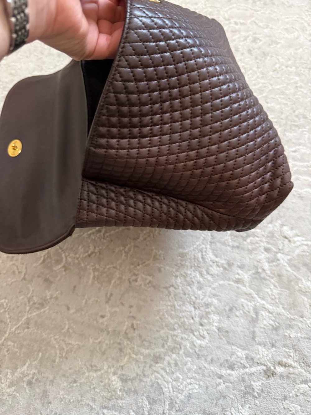 Bally Quilted Leather Satchel 

Dark Brown with Gold Hardware - Picture 13 of 14